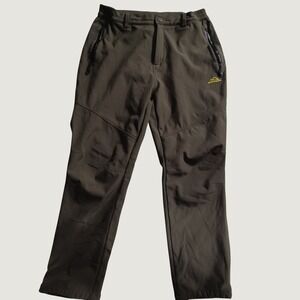 Outdoor Mens Softshell Fleece Lined Hiking Pants Olive Green Zipper Pocket 32x30